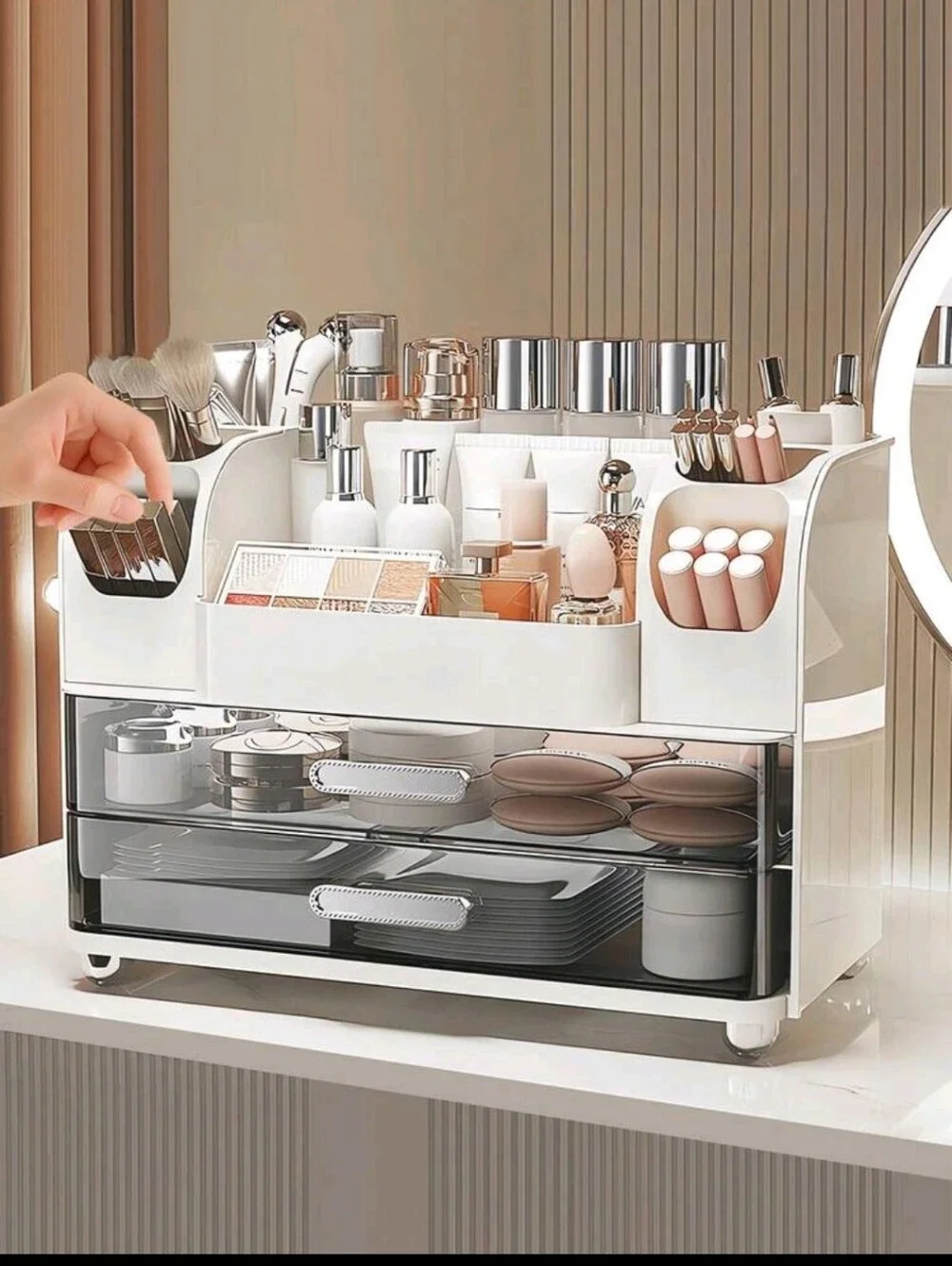 White Multi-Compartment Cosmetics Organizer